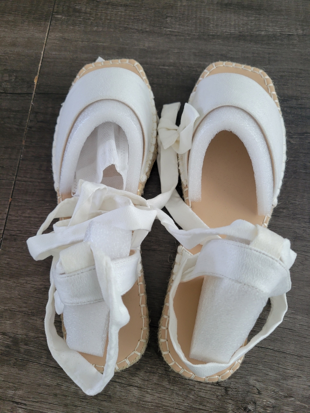 White Women's' Espadrille Sandals with Ankle Ties